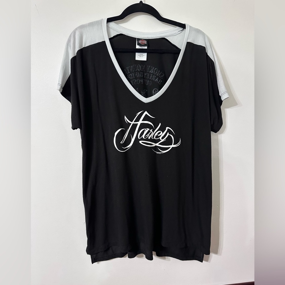 Harley-Davidson Black and White V-Neck Tee